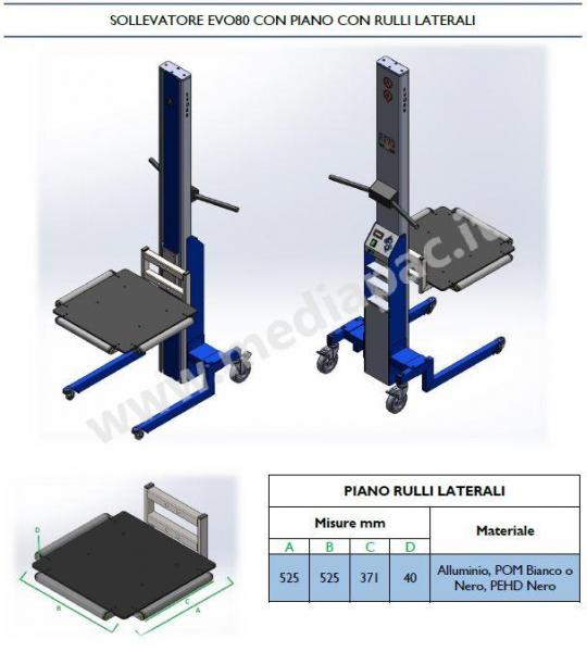 Sollevatore EVO80 con piano a rulli laterali