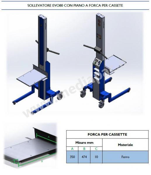 Sollevatore EVO80 con piano a forca per cassette