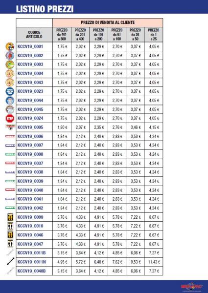 Listino Adesivi Covid-19