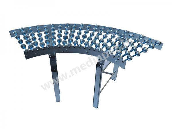 Rulliera curva a 90° con rotelle in acciaio zincato